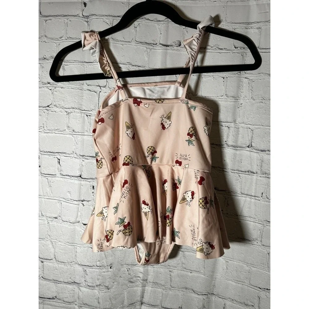 Hello Kitty Girls Pink Peplum One Piece Swimsuit Ice Cream Pineapple Print 17